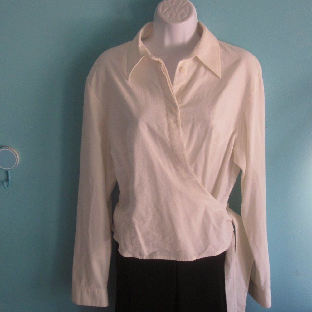 La Ligna Womens Size M Ivory Pinwale Corduroy Wrap Blouse Size 42